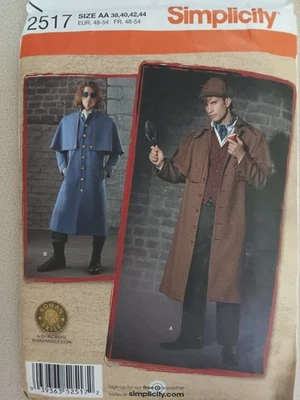 Simplicity Pattern 2517 Sherlock Homes Costume Hat Coat Mens 38 40 42 44 - Image 1 of 2
