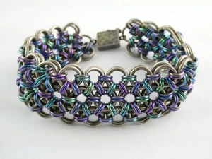Rainbow Anodized Niobium Stainless Steel Chainmail Bracelet Sterling Clasp 7 In - Picture 1 of 16