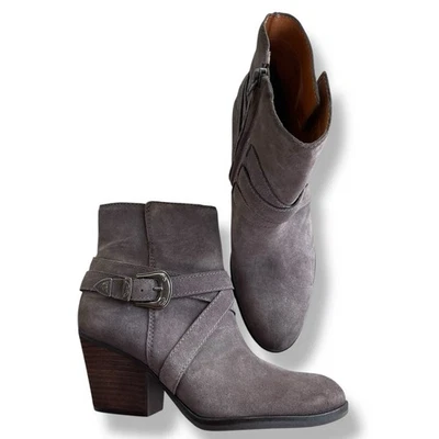 Zodiac Mujer Talla 9.5 Gris Gamuza Cuero Hebilla Sammi Botines Tacón Bloque Boho Foto 1 de 4