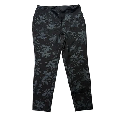 Soft Surroundings Womens Pants PM Black Floral Shiny Ponte Skinny Leggings - Image 1 of 4