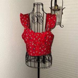 Prinzessin Polly Damen Blumen Crop Top rot M 8 Rüschen Prärie Milchmädchen Cottagecore - Bild 1 von 12