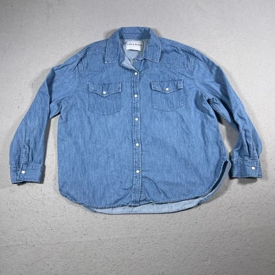 Camisa vaquera Lola River para mujer mediana occidental frente a presión azul algodón informal Foto 1 de 4