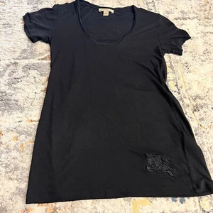 BURBERRY Black Round Neck Short Sleeve Embroidered Logo T-Shirt Size XS - Picture 1 of 6
