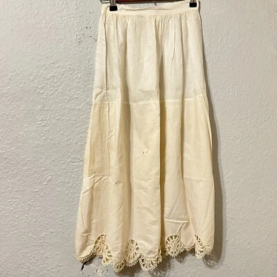Antique Victorian Edwardian Cotton Petticoat Skirt Floral Crochet - Image 1 of 4