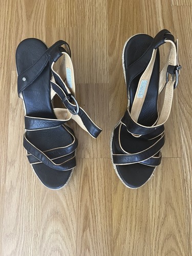 UGG scarpe sandali donna in pelle zeppa neri taglia 6 5