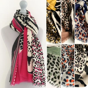 Ladies Large Leopard Print Scarf Animal Shawl Wrap Tiger Zebra Cotton Women Gift - Picture 1 of 514