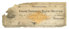 Antique Bank Check DENVER COLORADO First National Bank 1878 Revenue Stamp