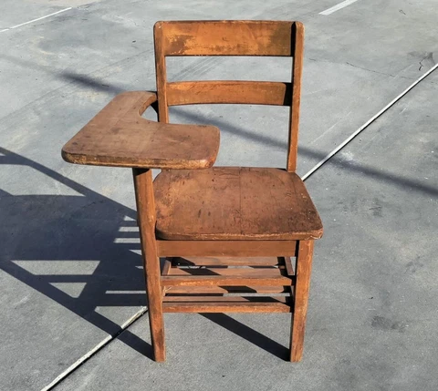 Antique Hardwood Child's School Desk Chair - National School Equipment Cover