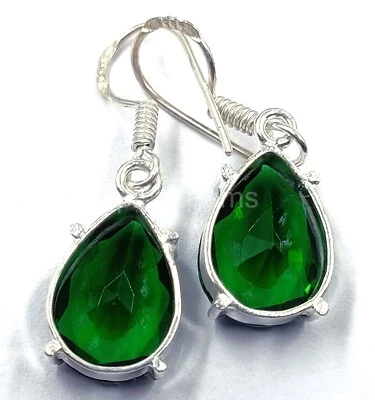 18.96 Ct  Moldavite Pear Cut Stud Earrings Sterling Silver Loose Gemstone  5JRV - Image 1 of 4