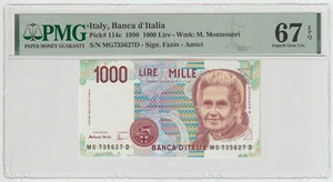 Italy 1000 Lira, Year 1990 Gem UNC PMG 67 EPQ BANKNOTES - Picture 1 of 2