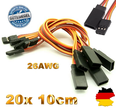 20 Servokabel Servo 10cm Kabel Verlängerung JR Graupner Futaba Robbe Hitec 26AWG - Bild 1 von 4