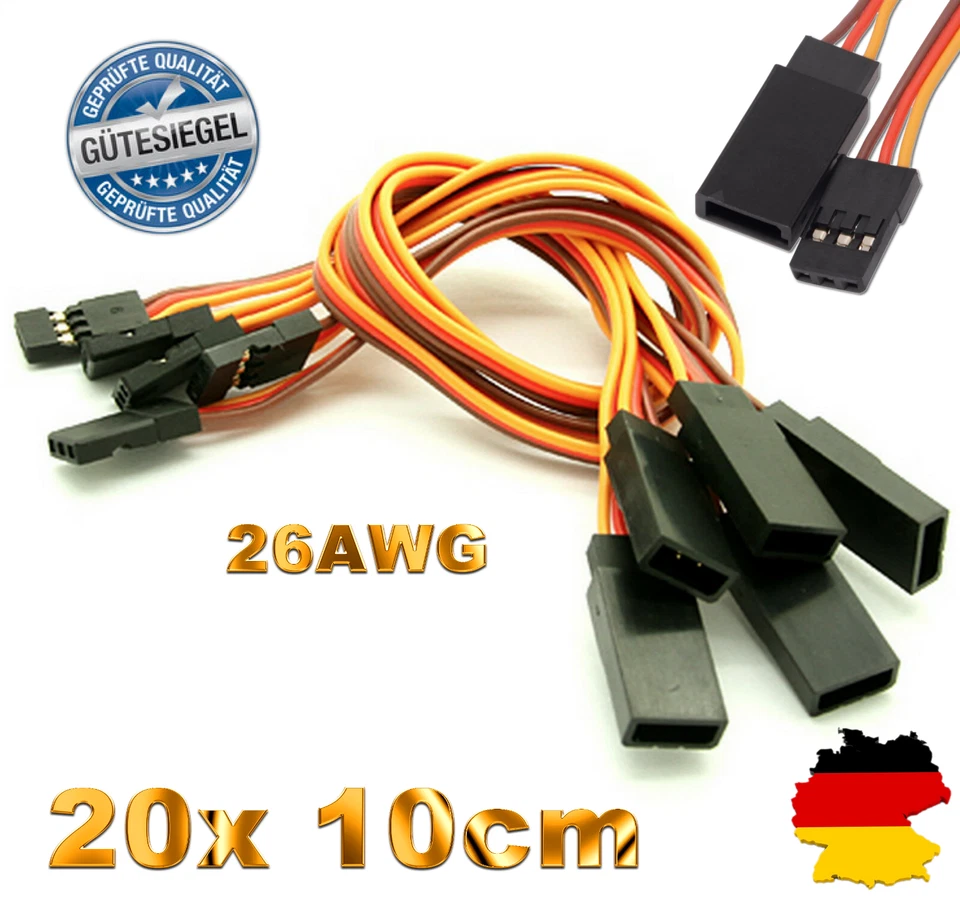 20 Servokabel Servo 10cm Kabel Verlängerung JR Graupner Futaba Robbe Hitec 26AWG - Bild 1 von 4