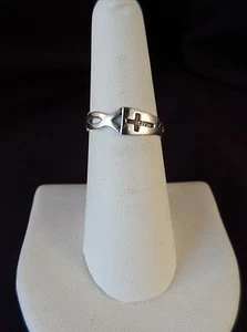 Gr. 6,75 Sterling Silber 925 Kreuz & Icthus Christ Ring - Bild 1 von 8