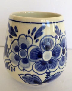 Vintage Delft Miniature Bowl Vase  Hand Painted Blue Floral Holland 3" - Picture 1 of 8