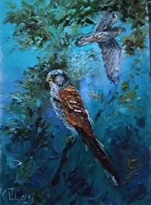 Cuadro "Halcones". Óleo sobre cartón. 5x7 inc. Hecho a mano. 2025. Sin marco. - Imagen 1 de 1