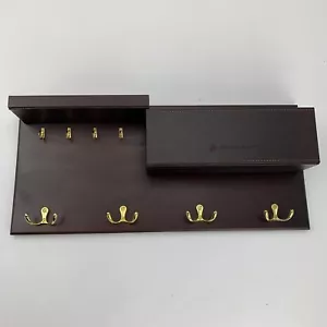 Jackcube Design Wood Entryway Coat Rack with 2 Leather Tray Brown New - Picture 1 of 8