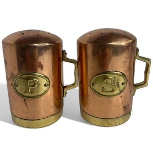 Copper and Brass Salt and Pepper Shakers VTG 4" Tall Camping Collectible - Picture 1 of 7