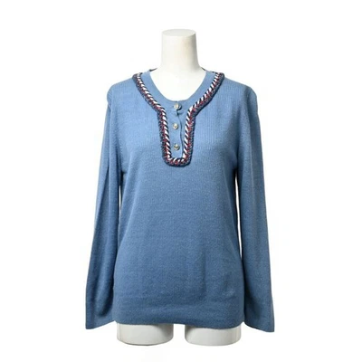 Suéter tejido acanalado mezcla de lino cuello Henley azul talla 40 CHANEL para mujer Foto 1 de 4