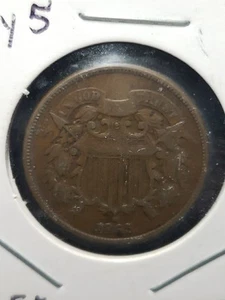 1865 Sheild 2 Cent Peice Fancy 5 ss BN ehrliche Originalmünze. - Bild 1 von 2
