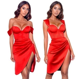 Miss Circle Gr. M rot Satin Hedy Korsett Herzausschnitt drapiert Minikleid Cocktail - Bild 1 von 8