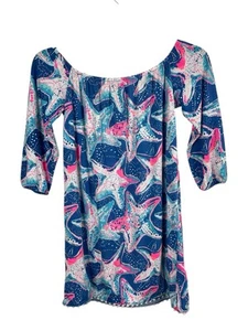 Lilly Pulitzer Girls Mini Emma Star Struck Star Fish Beachy Blue Pink Dress XL - Picture 1 of 13