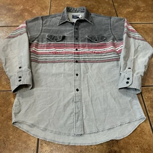 VTG Wrangler Brushpopper Striped Shirt Button Down Cotton Canvas L Western 80s - Picture 1 of 11