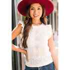 E & M Ruffled Sleeveless Loose Cable Knit Top White Size M 