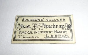 Chas antiguo. Agujas médicas Thackray Ltd No.2 del cirujano ~ en paquete original - Imagen 1 de 3