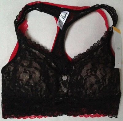 NUEVO CON ETIQUETAS SUJETADOR BRALETTE DKNY SIGNATURE ENCAJE 1 NEGRO 1 ROJO ENCAJE ESPALDA DEPORTIVA DK4081 S $60   Foto 1 de 2