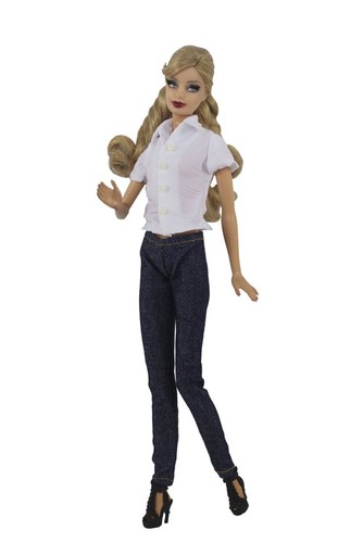 VETEMENTS Pantaloni borsa camicia top jeans denim bianco vestiti set 11 5" 1 6 abiti bambola