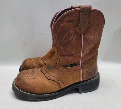 Botas occidentales Justin Wanette punta de acero para mujer 10 B marrón con rosa GY9980  Foto 1 de 4