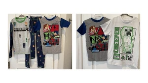 Lot of 4 Boys size 6 Minecraft Lot of Pajamas Short Sleeves Top Casual Tshirt - Picture 1 of 14