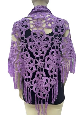 Mantón de ganchillo único hecho a mano lila púrpura para mujer boho envolvente geo floral Foto 1 de 4