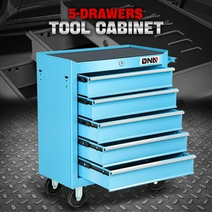 5-Drawer Plastic Top Rolling Tool Trolley Chest Storage Cabinet w/ Keys Blue - Picture 1 of 7