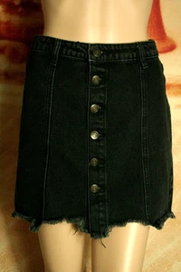 Women's Sadie & Sage Denim Jean Button Front Frayed Hem Skirt Black Size S - Picture 1 of 11