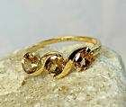 14k Yellow Gold Smokey Stone Unique Ring Sz 7 Jewelry 1.98g 3 Stone Swirl Design
