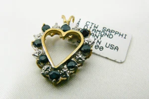 1 CTW Genuine Sapphire & Diamond 10k yellow gold Heart Pendant NWT - Picture 1 of 11