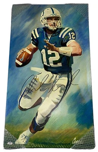 ANDREW LUCK SIGNED INDIANAPOLIS COLTS FOOTBALL ARTWORK ORGINAL PAINTING PSA/DNA - Picture 1 of 6