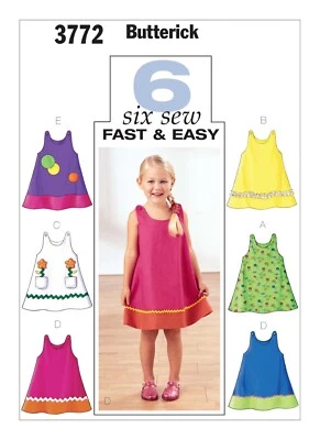 EASY BUTTERICK Sewing Pattern 3772 Toddler Girls Pinafore Dress Sizes 1 2 3 - Image 1 of 4