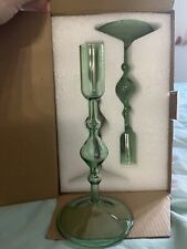 POKETO Glass Candlestick Holder Set of 2 Green Christmas Holiday Gift New In Box