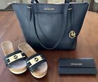 Michael Kors Navy/GoldLeather Handbag+Wallet & Sz 9 M Shoes, Preowned Excellent