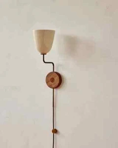 Vintage Teak Wood Modern Wall Lights Mid Century Sconce Handmade White Pair - Picture 1 of 16