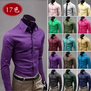 Mens Casual Business Button Up Shirts Long Sleeve Formal Dress Slim Fit Spring - Picture 1 of 40