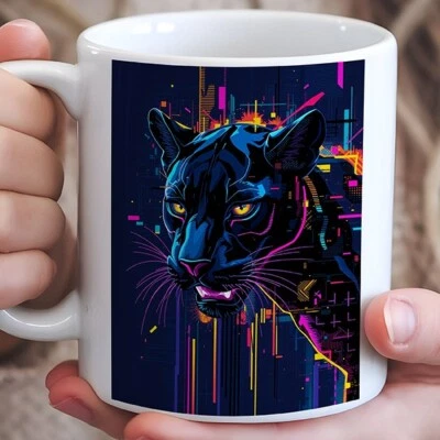 BLACK PANTHER GLITCH ART Futuristic Vaporwave Coffee Mug Gift Idea Cool Jungle - image 1 of 4