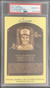 Paul Molitor Signed Gold HOF Plaque Postcard Yellow Brewers PSA/DNA Auto Gem 10 - Picture 1 of 3