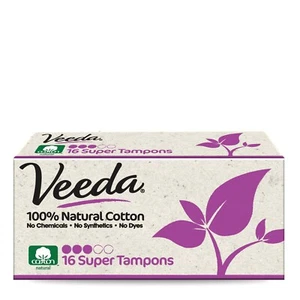 Veeda Natural All-Cotton Tampons, Super, Non-Applicator, 16 Count - Picture 1 of 9