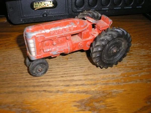 Vintage 5 1/2" Long Kiddie Toy USA Hubley H Red Metal Farm Tractor Free SHIPPING - Picture 1 of 6