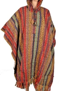 Unisex Nepal Peru Tibetan Heavy Cotton Warm Winter Poncho Festival Wear Baja - Picture 1 of 5