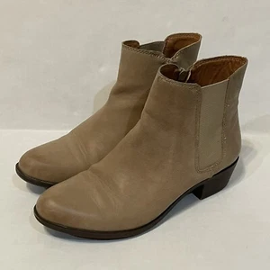 Lucky Brand Chelsea Booties Boots Brown Leather Pull On Block Heel Side Zip 8.5M - Picture 1 of 8