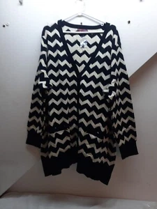 Jessica London  Black  Beige Open Front Cardigan Asymmetrical Sweater 30/32 - Picture 1 of 4